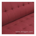 Living Room Three Seat Red Fabric Leisure Sofa with Solid Wood Legs